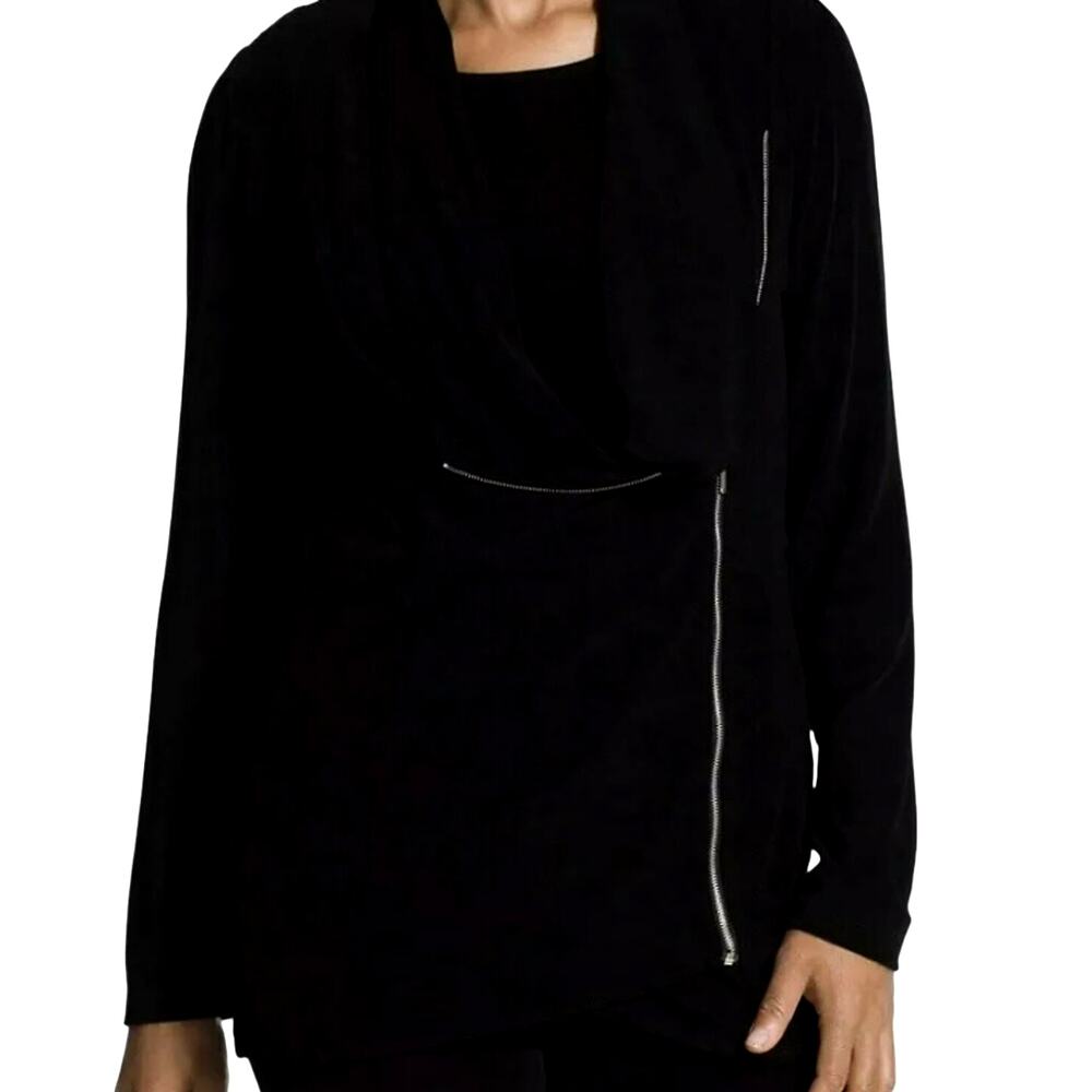 TRAVELERS BY CHICO'S Medium Black Moto Jacket Asymmetrical Wrap Zipper Sweater